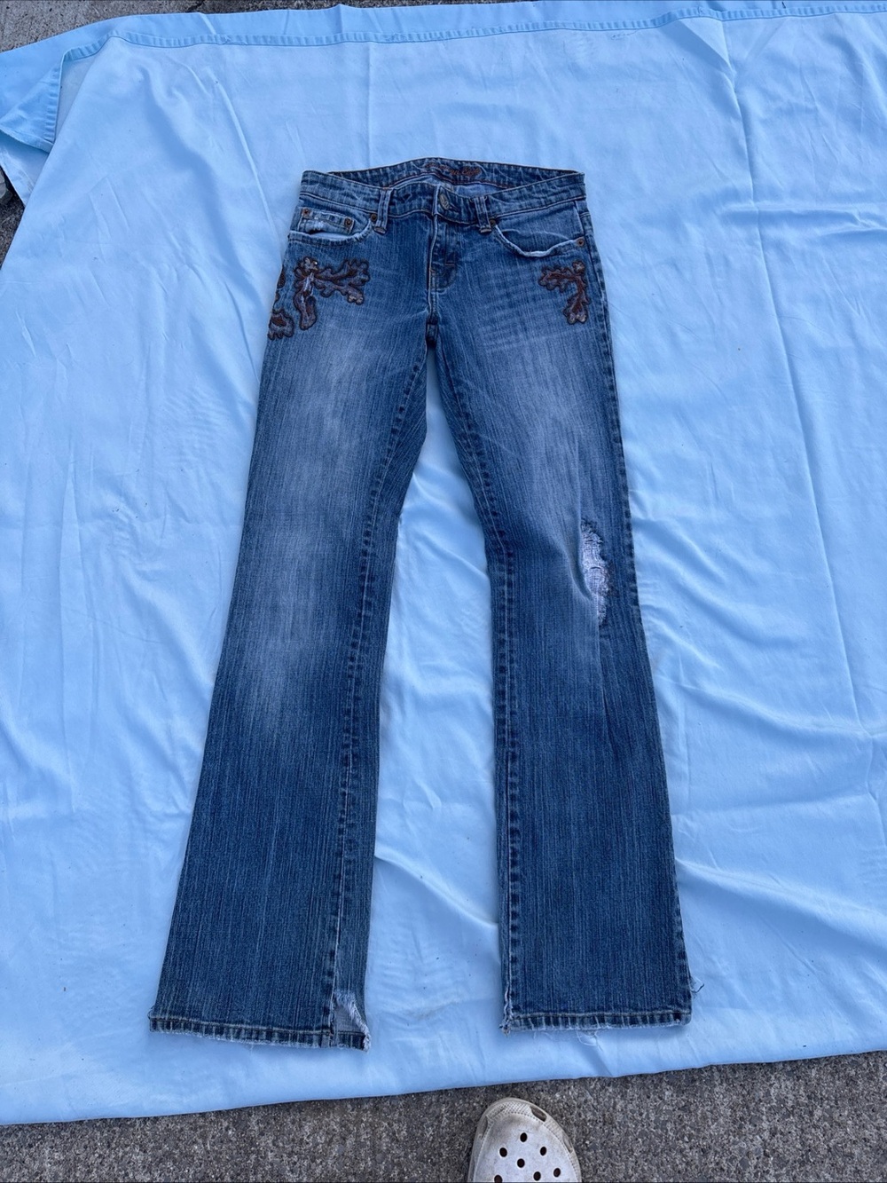American Eagle Outfitters Blue Embroidered Flare Jeans